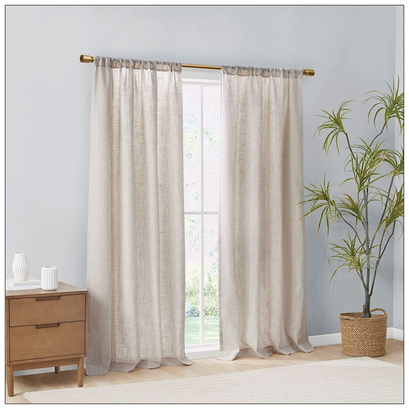Natural Linen Blend Light Filtering Curtain Panel Pair