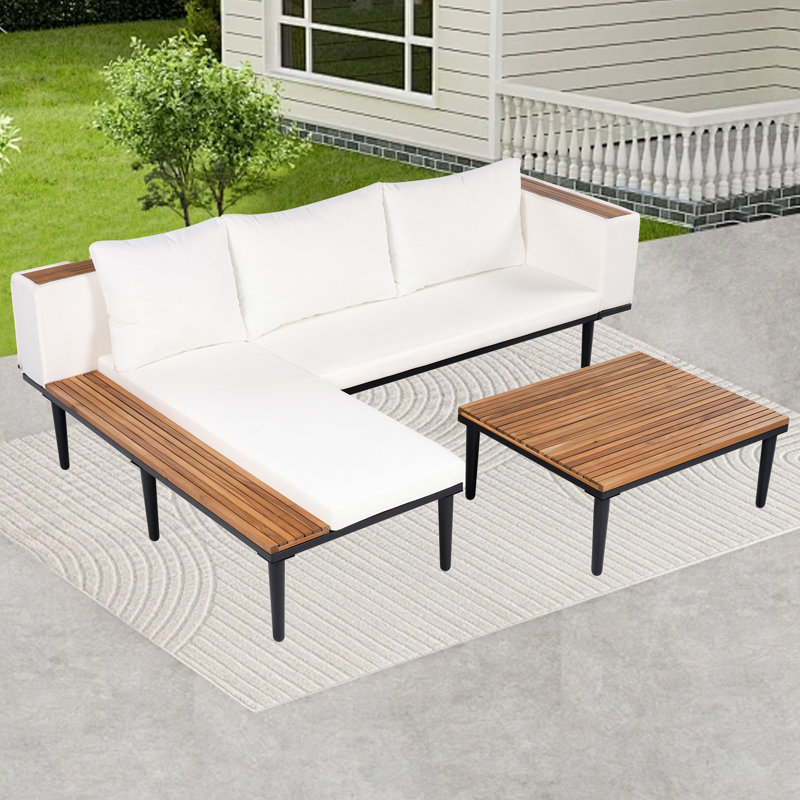 Ensemble de meubles de patio de luxe avec coussins amovibles et table basse pour la cour arrière, Beige