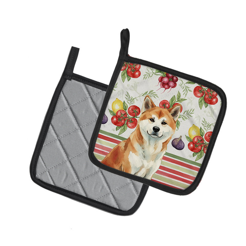 Red Akita Vegetables Pair of Pot Holders, Red