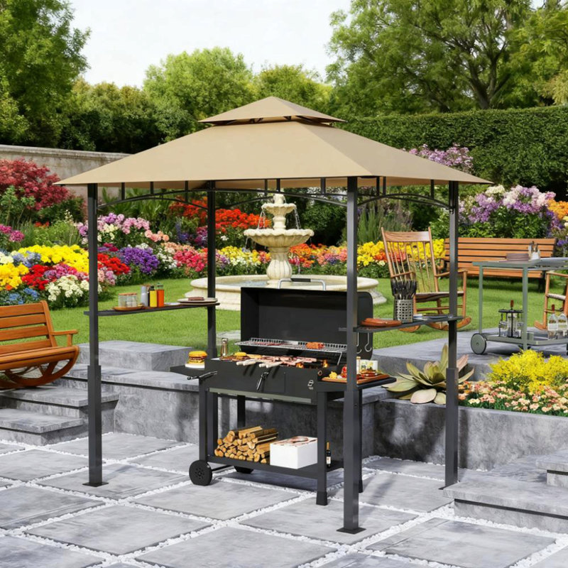 Dark Brown Outdoor Grill Gazebo  8' X 5' Gazebo Shelter, Dark Brown/Black