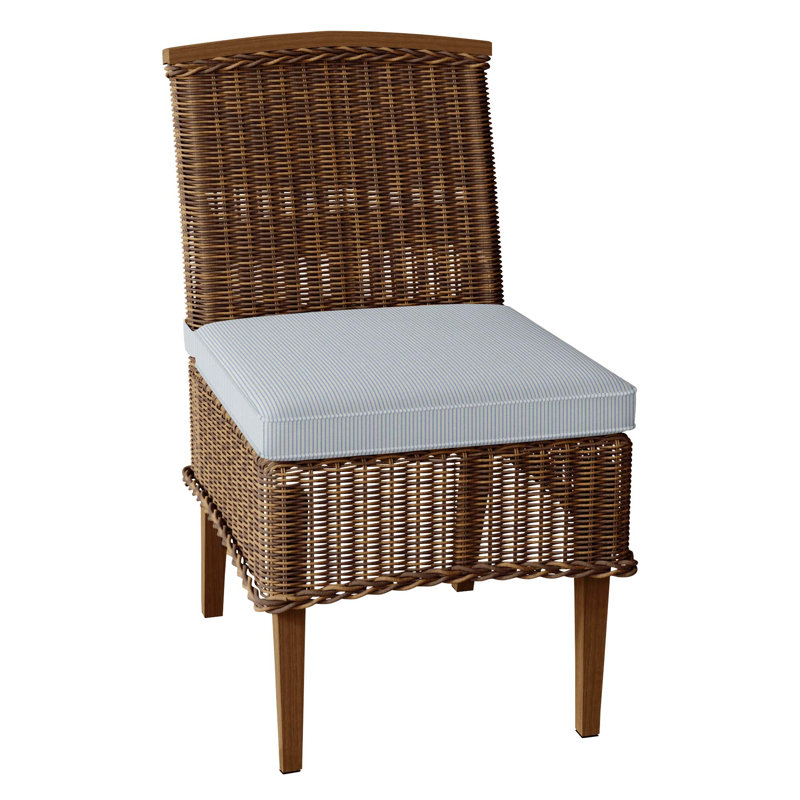 Astoria Patio Dining Side Chair with Cushions, Oyster, Welt, Arbor Chambray