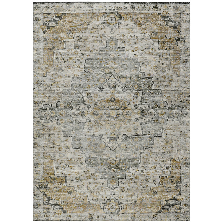 Machine Washable Indoor/Outdoor Xhevrie Taupe Rug