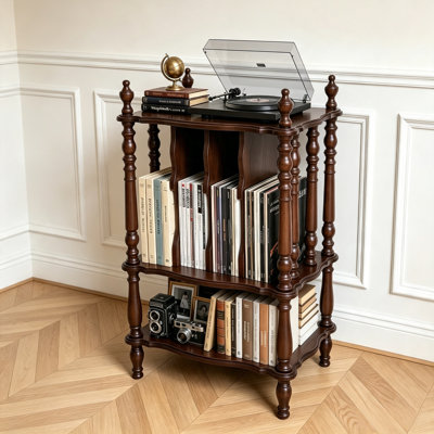 Mobilier vintage pour platine vinyle en bois massif avec rangement pour disques et étagère, multifonctionnel, noyer
