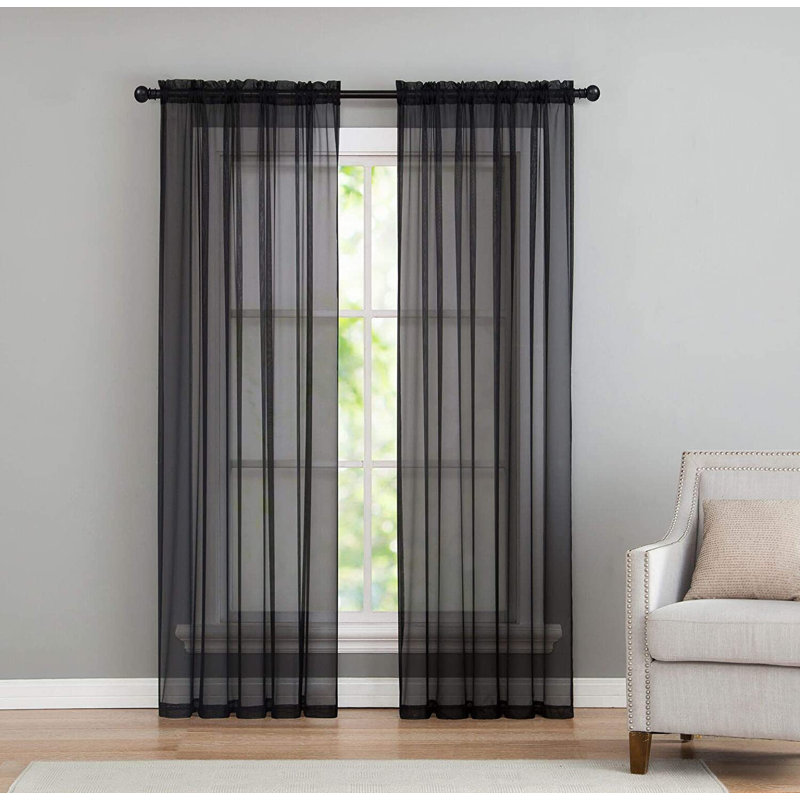 Panneau de rideau simple semi-transparent, Noir, L 39 po x L 78 po