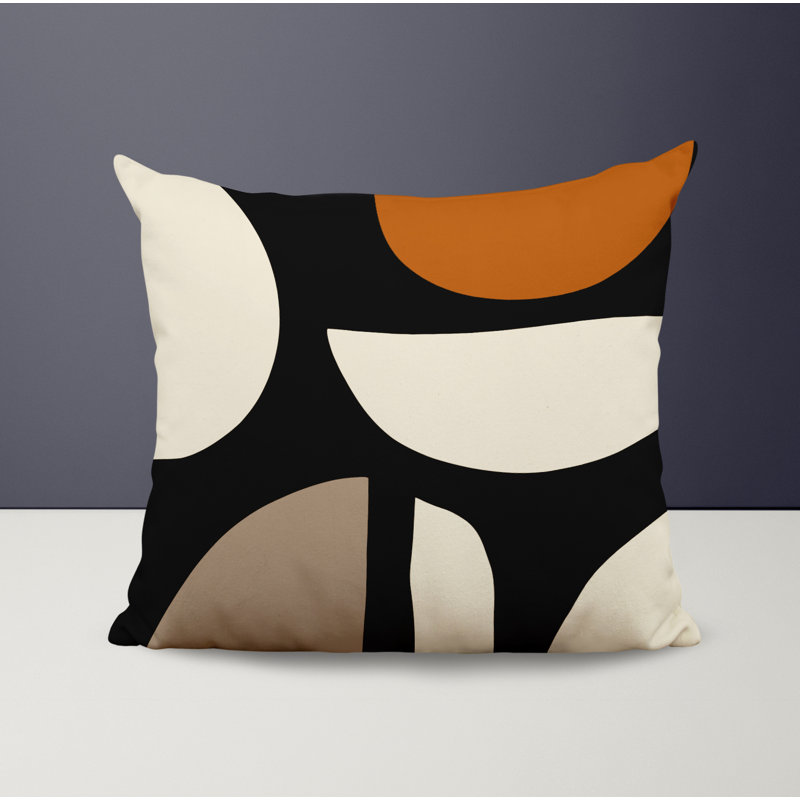 Coussin intérieur / extérieur en polyester filé Lara, 15 po x 15 po, Orange, blanc cassé