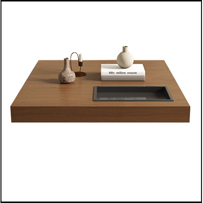 Table basse carrée flottante avec plateau de rangement encastré et pieds en acier