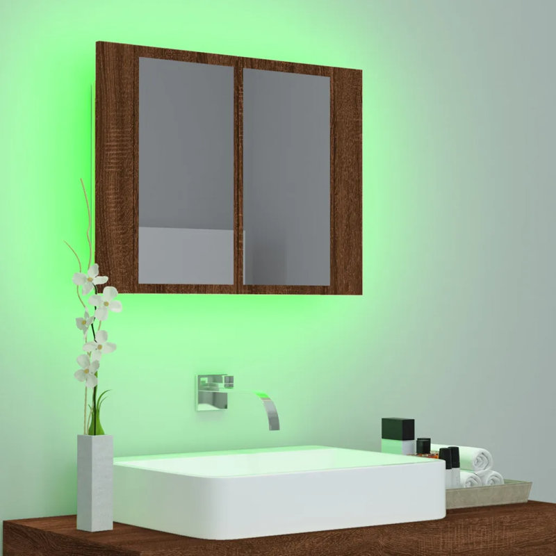Alphee Recessed Mirrored Bathroom Cabinets with Mirror and 1, Brown Oak