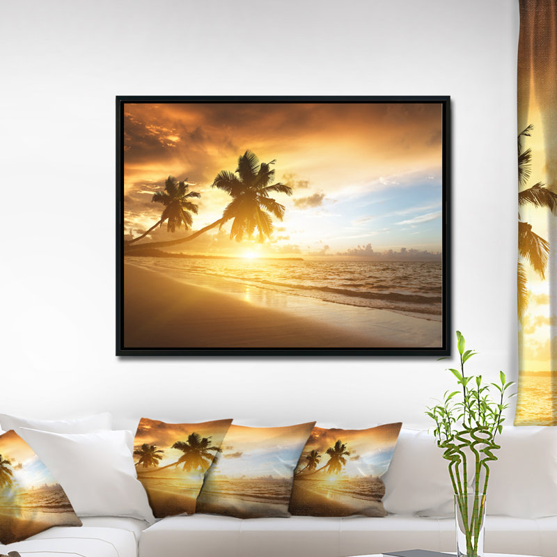 Photographie « antilles mer coucher de soleil » Seascape, H 30 po x l 40 po x P 1,5 po, Toile avec cadre flottant