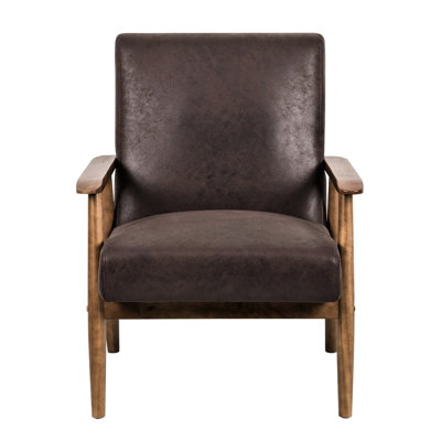 Dark Brown Mid-Century Modern Comfortable Arm Chair - 26.09'' Wide, Soothing Experience Wide Frame Style, Solid Wood Construction