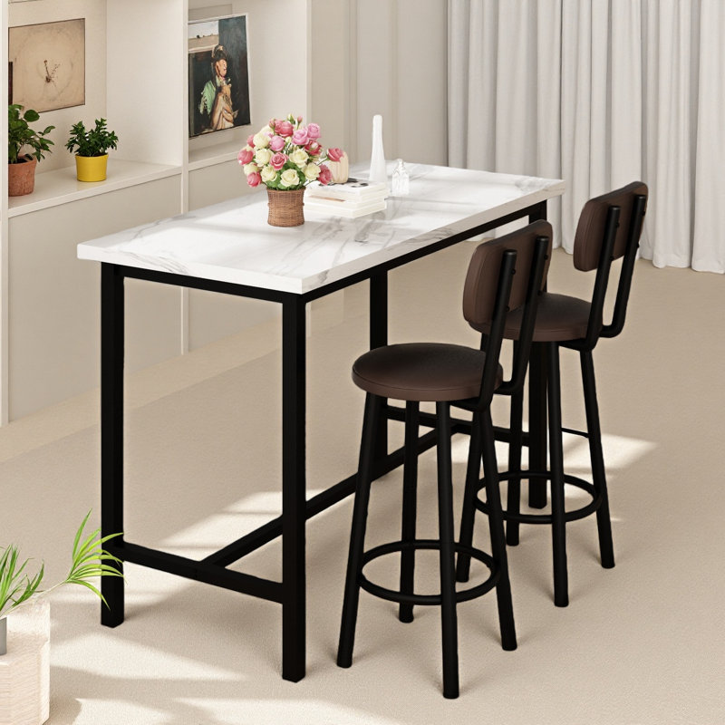 Industrial High Top Dining Set, Compact 3-Piece Pub Table With 2 Comfortable Stools, 2 Size & 4 Color Options For Studio & Cafe