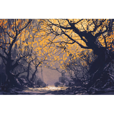 Night Scene Of Autumn Forest - Wrapped Canvas Print