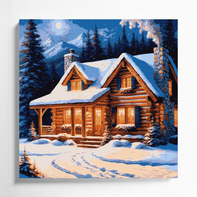 Art mural sur toile, "Christmas Mountain Cabins", H 12 po x l 12 po