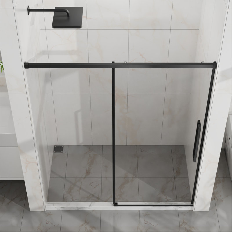 60" W X 72" H Sliding Shower Door, Semi-Frameless Glass Shower Door, 1/4" (6Mm) Thick Tempered Clear Glass With Easy-Clean Coating, Stainless Steel Hardware