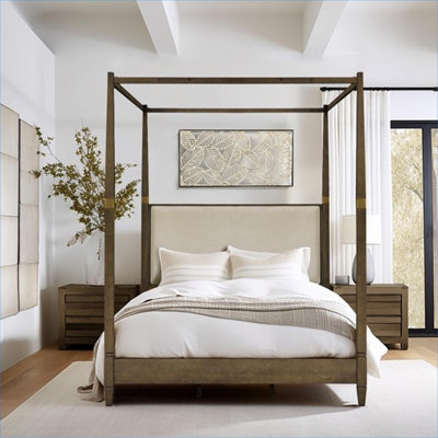 Cadre de lit à baldaquin en bois massif grand fini brun pour une utilisation quotidienne dans une chambre à coucher confortable