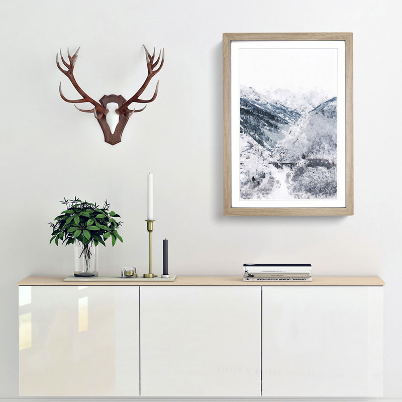 Wintertime at Denali National Park Alaska - Picture Frame Painting Print, 36cm H x 27cm W x 2cm D, Oak Framed