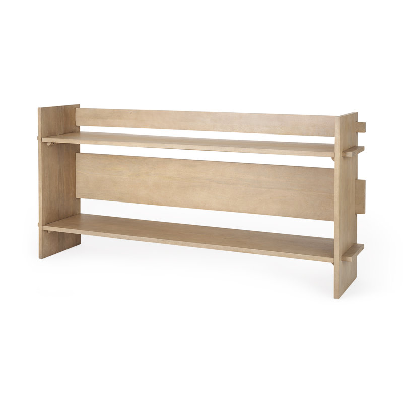 Console 76 po avec deux tablettes en bois massif brun et naturel