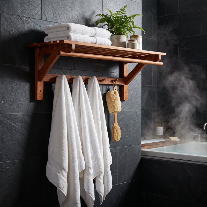 Étagère murale pour salle de bain en bois de teck massif 31,5 po Ebern Designs Caracas