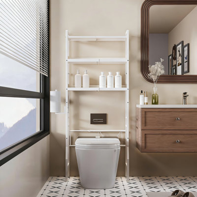 Étagère de rangement au-dessus de la toilette, organisateur de salle de bain réglable à 3 niveaux avec porte-papier hygiénique et crochets magnétiques, armoire en métal peu encombrante pour les petites salles de bain, installation sans perceuse, conception renforcée