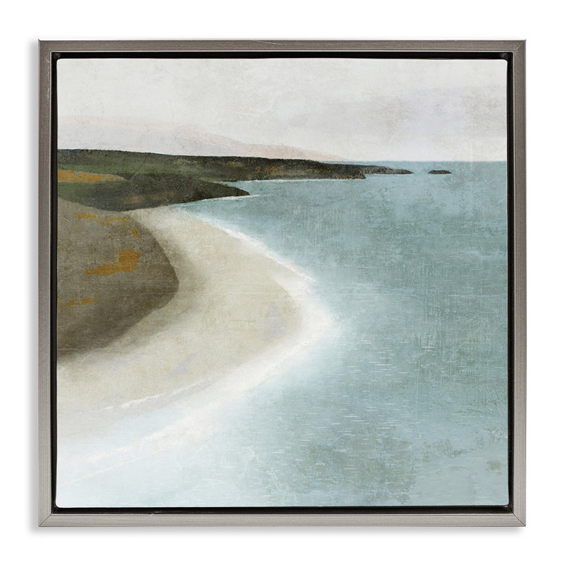 «Simple Serene Coastline» par Suzanne Nicoll, H 18 po x l 18 po, Cadre flottant gris lustré