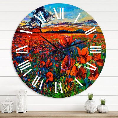 Blossoming Poppy Fields with Distant Tree - Horloge murale traditionnelle