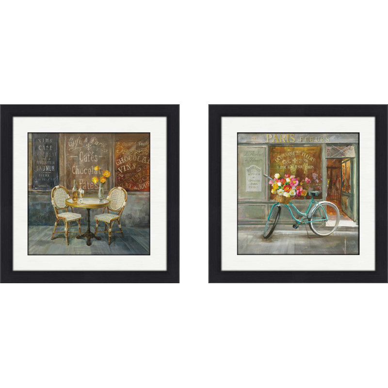 « french cafe », ensemble de 2 reproductions de peintures à l’acrylique encadrées, H 16,5 po x l 33 po x P 1 po, Blanc mat