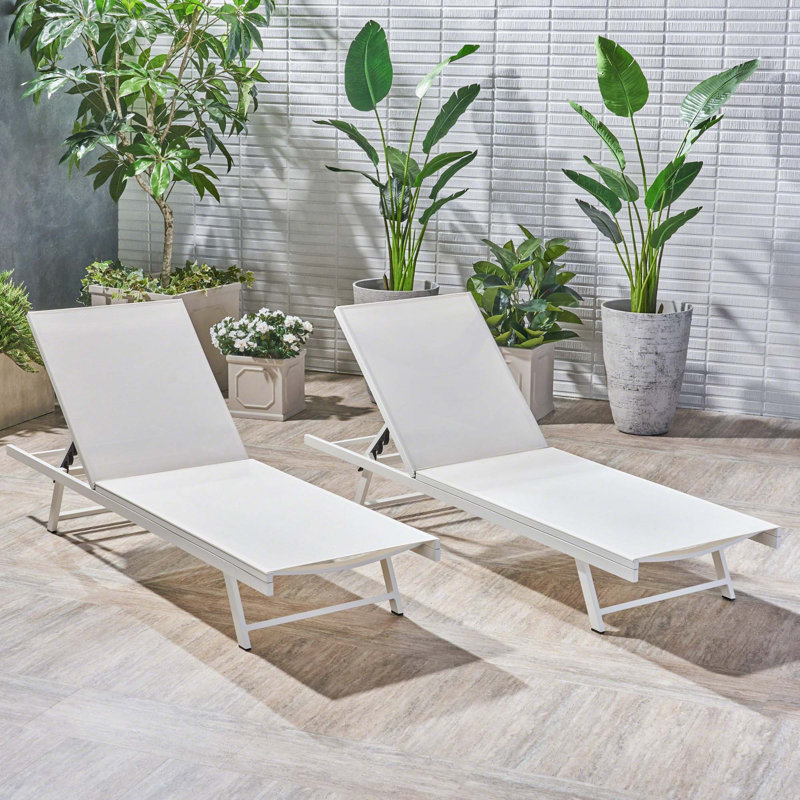Ensemble de 2 chaises longues d'extérieur à dossier réglable à 5 positions avec structure en acier et siège textilence