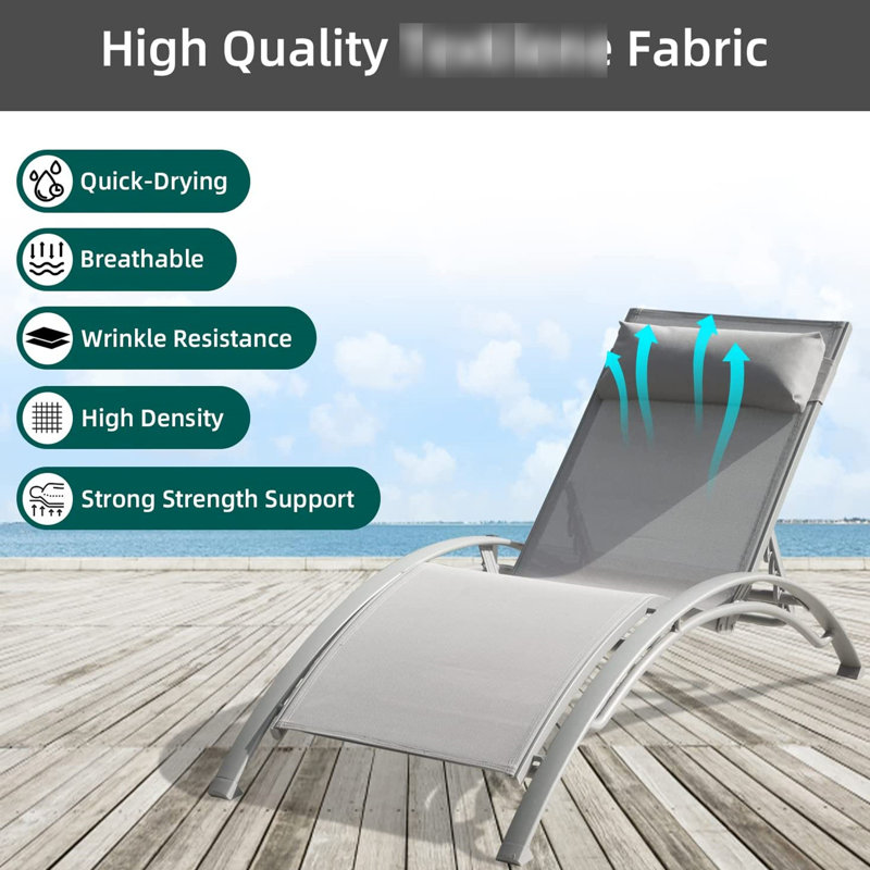 Méridienne Poolside de 3 - Méridienne d'extérieur réglable en aluminium avec table en métal gris, 2 chaises + 1 table d'appoint 5 positions et 3 grises légères