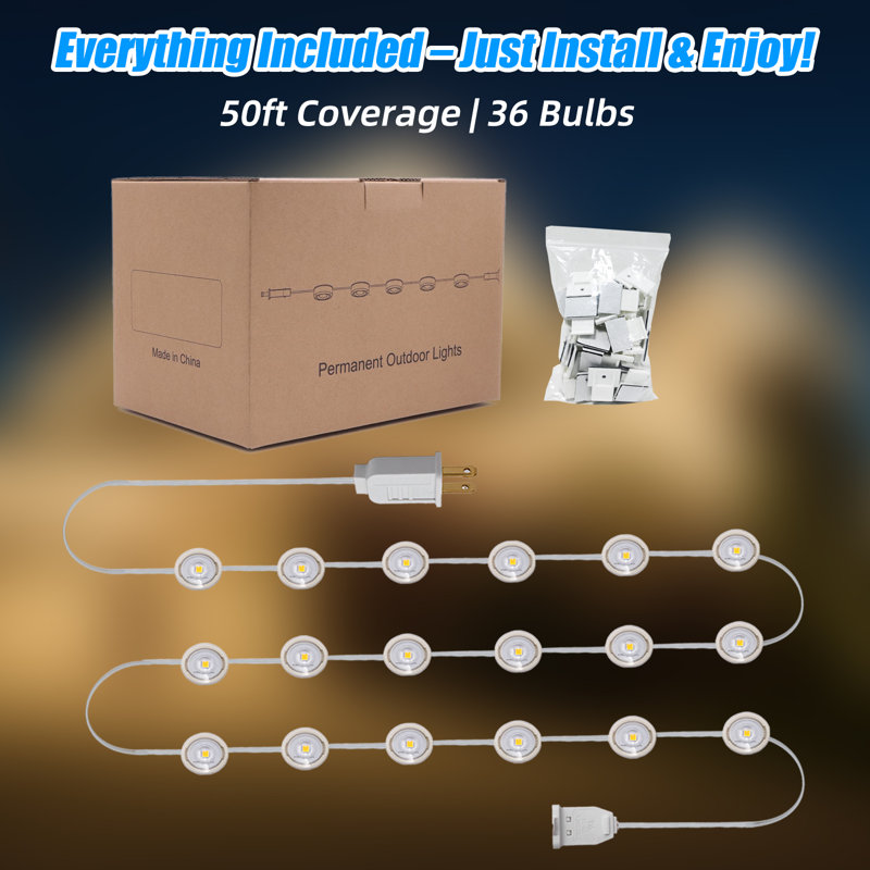 Smart Permanent Outdoor Lights, 50ft with 36 bulbs Warm White String Lights, IP67 Waterproof Eaves Light