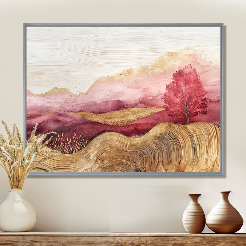 «Country Side Rose Meadow», art mural prairie, 30" H x 40" W, Impression encadrée flottante, Silver