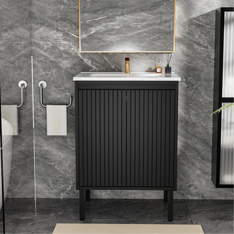 Meuble-lavabo 24 po sans lavabo, Noir mat, Noir mat