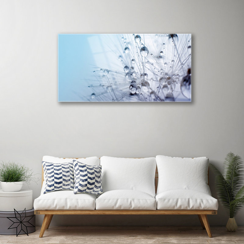 Glass Print Wall Art 100X50cm Image Printed On Glass Decorative Wall Picture Behind Toughened / Tempered Safety Real Glass For Kitchen & Living Room Theme: Dandelion Floral