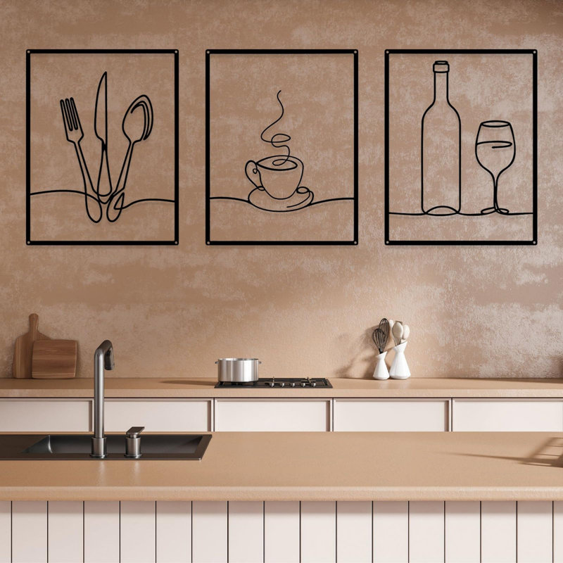 Ensemble de décoration murale de cuisine en métal 14 po x 11 po Minimalist