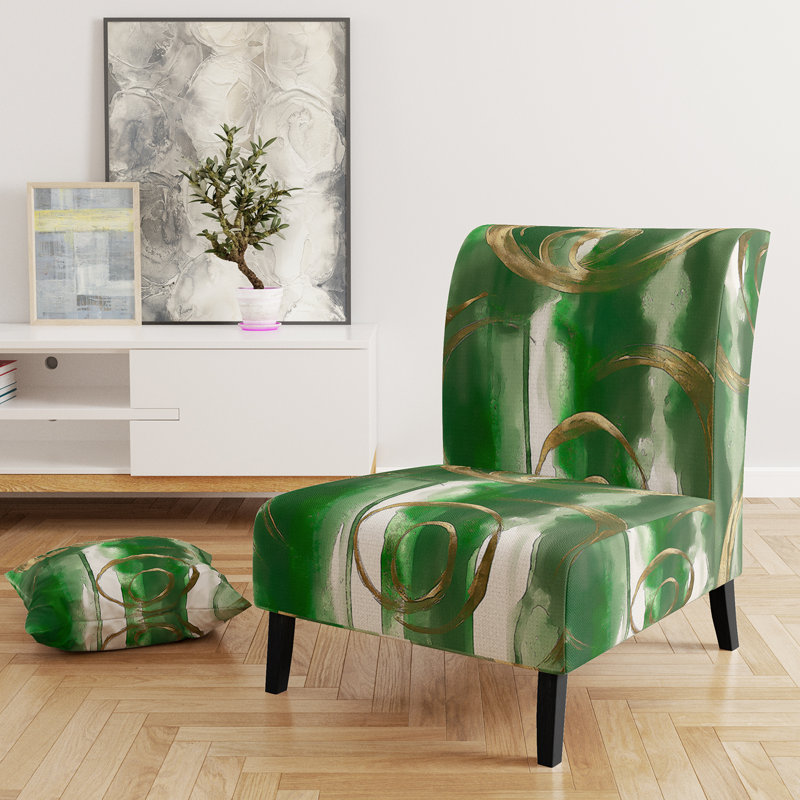 Mettalic II - Upholstered Glam Accent Slipper Chair, Green Polyester Blend