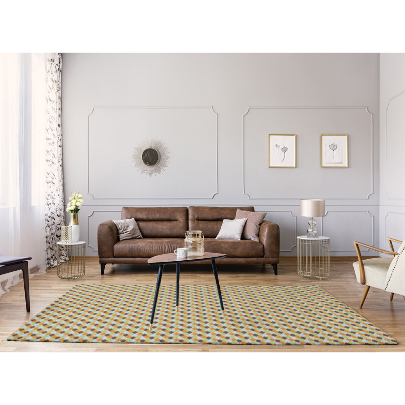 Tapis jaune/brun losanges rétro, Rectangle 8 pi x 10 pi