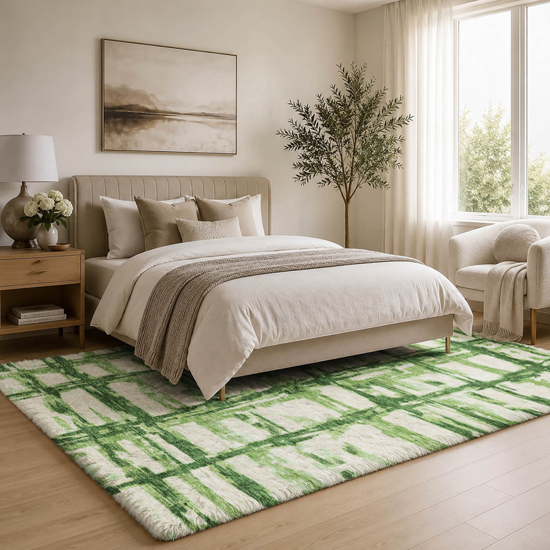 Tapis à rayures Dream Shag ADS745 lavable à la machine de qualité supérieure, Green, 3' x 5'