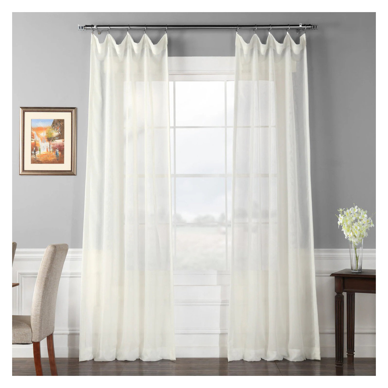 Apollo Extra Wide Double Layered Voile Sheer Single Curtain Panel, Off-White, 50" W x 108" L