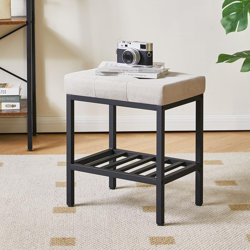 Metal Accent Stool, Beige