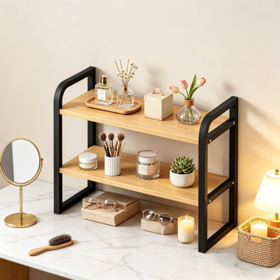 Wood Desk Shelf Organizer for Office, Two Tier Desktop Bookshelf Storage Rack for Home, Cubicle Decor Aesthetic Bookshelf Stand for Books, Supplies, and Decor