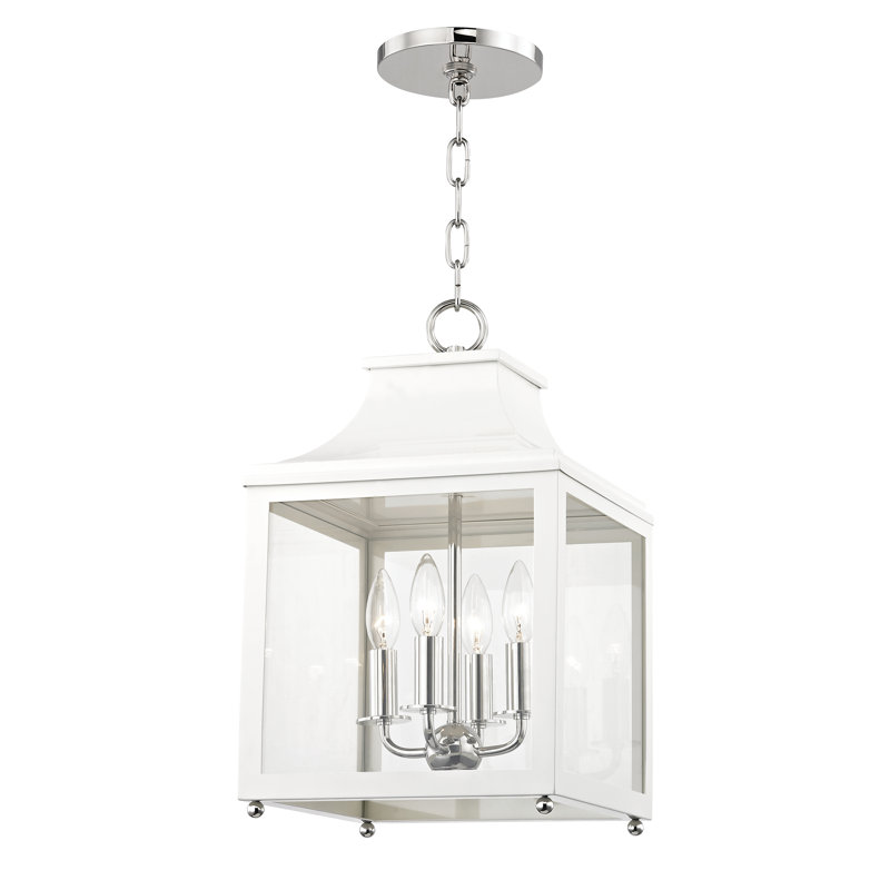 Luminaire suspendu 4 lumières Leigh, 24.88" H x 16" lx 16" p, Nickel poli, blanc
