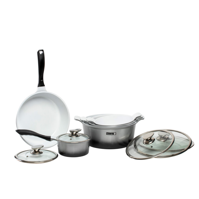 Hercules 10-Piece Non-Stick Aluminum Cookware Set with Glass Lids