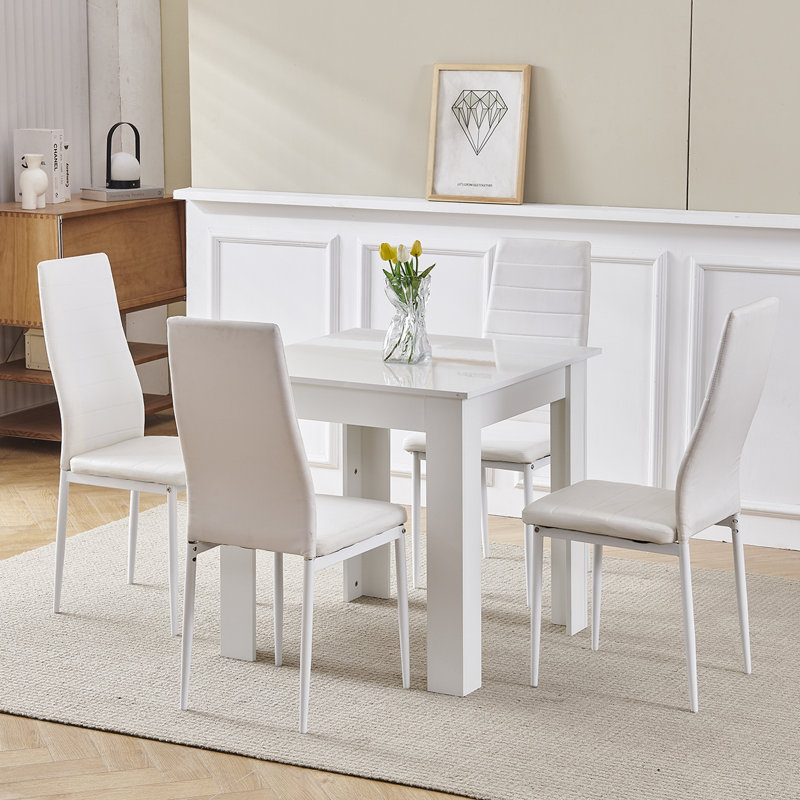 Dining Set, White Leather Line Chairs#4