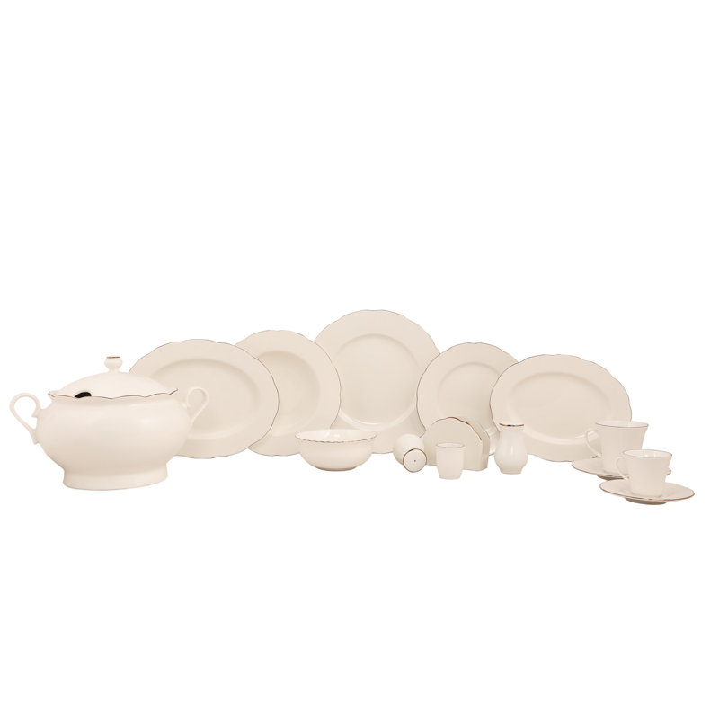 Daenerys Piece Porcelain China Dinnerware Set - Service for 12, White/Gold