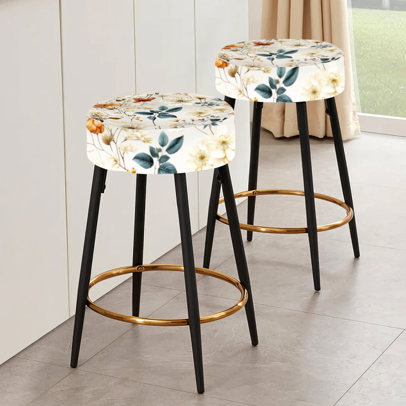 Ensemble de 2 tabourets à imprimé animal, Fleurs d'automne orange et blanches