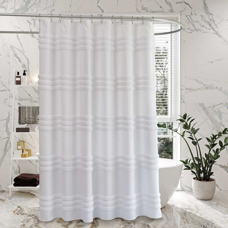 Rideau de douche en chenille touffeté et rayé Jonestown, Blanc, H 84 po x l 72 po