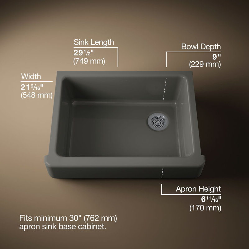 Whitehaven® 30" L x 22" W Farmhouse Kitchen Sink, Thunder Gray