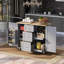 Îlot de cuisine roulant avec rangement, chariot de cuisine avec plateau en bois d'hévéa, 2 tablettes coulissantes et support de rangement interne, îlot de cuisine sur roulettes, îlot de cuisine-1554960103