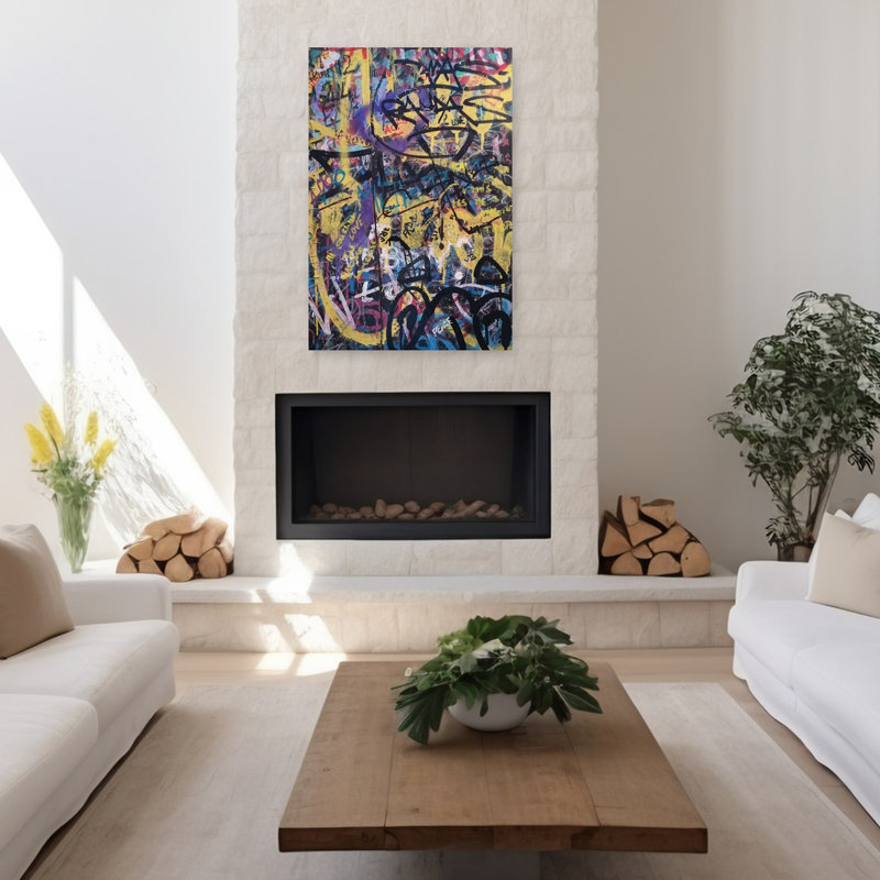 Graffiti mural 1 abstrait, art urbain contemporain coloré, H 48 po x l 32 po