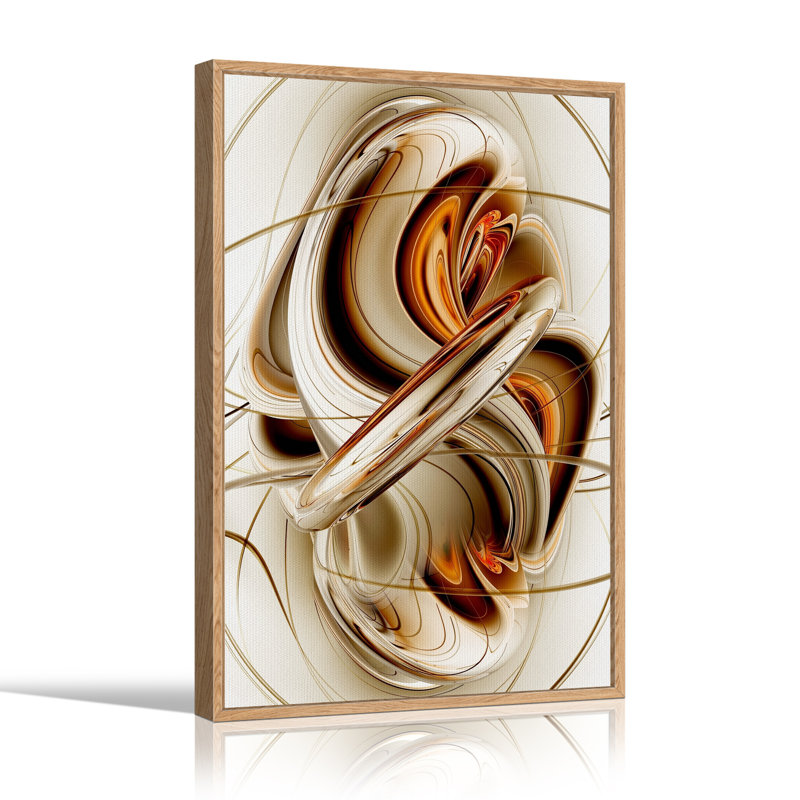 Tableau abstrait sur toile avec anneaux métalliques or et bronze tourbillonnants, H 36 po x l 24 po