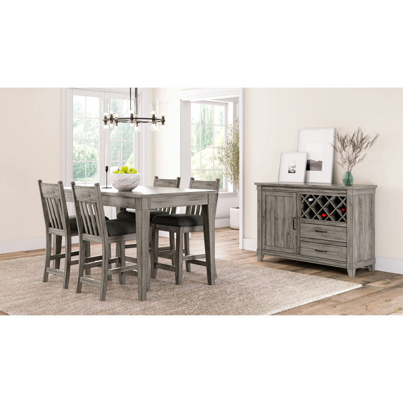 Rustic Gray Dining Server Wine  Cabinet and Drawer Storage