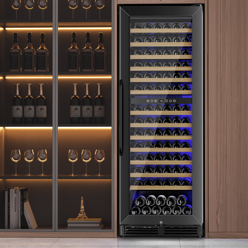 24" Wine Premium Refrigerator 154 Bottle with Two Door Handle Built-in Wine Cooler Dual Zone, Black